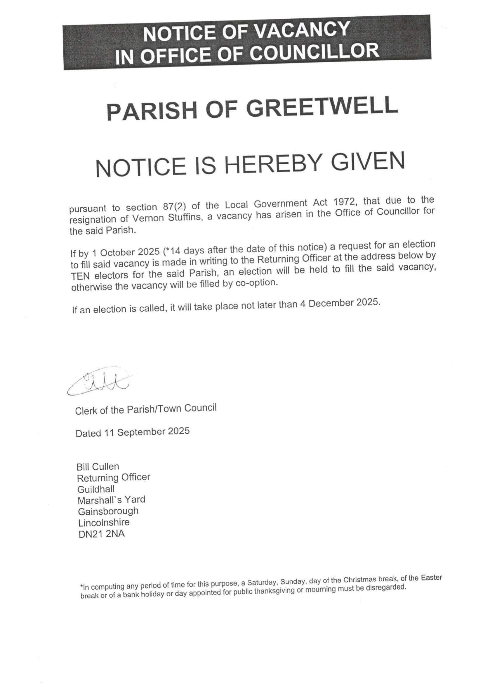 Councillor vacancy